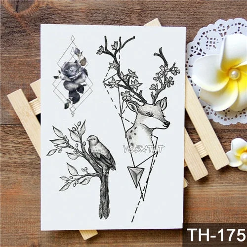 Waterproof Temporary Tattoo Stickers Rose Flowers Leaves Colorful Flash Tatto Sexy Arm Neck Body Art Fake Tattoos For Women Men