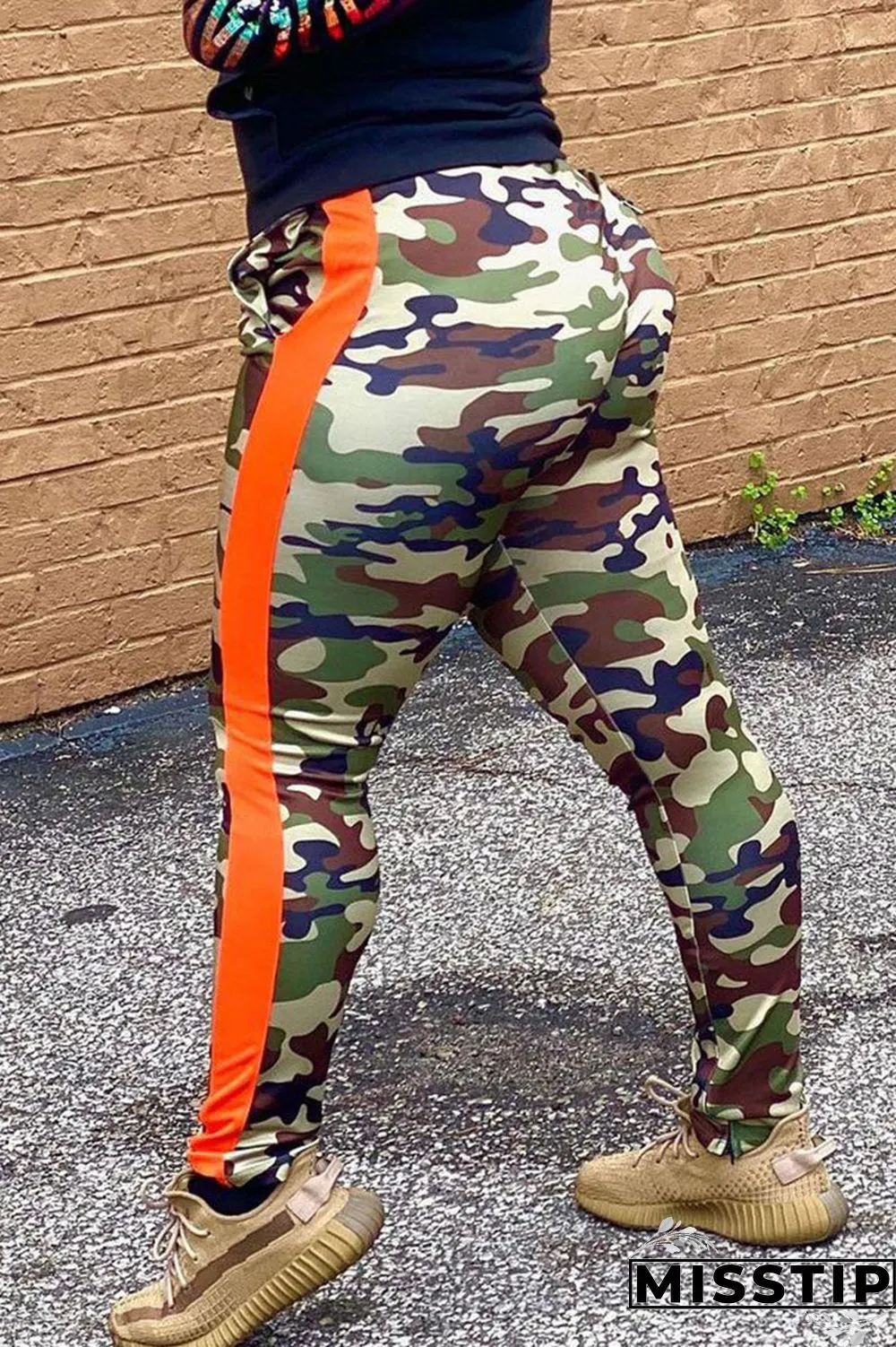 Green Casual Camouflage Print Regular Mid Waist Pencil Bottoms
