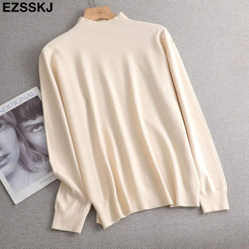 Basic Loose soft solid color turtleneck Sweater Pullover Women Casual Long Sleeve chic bottom Sweater Female Jumpers top