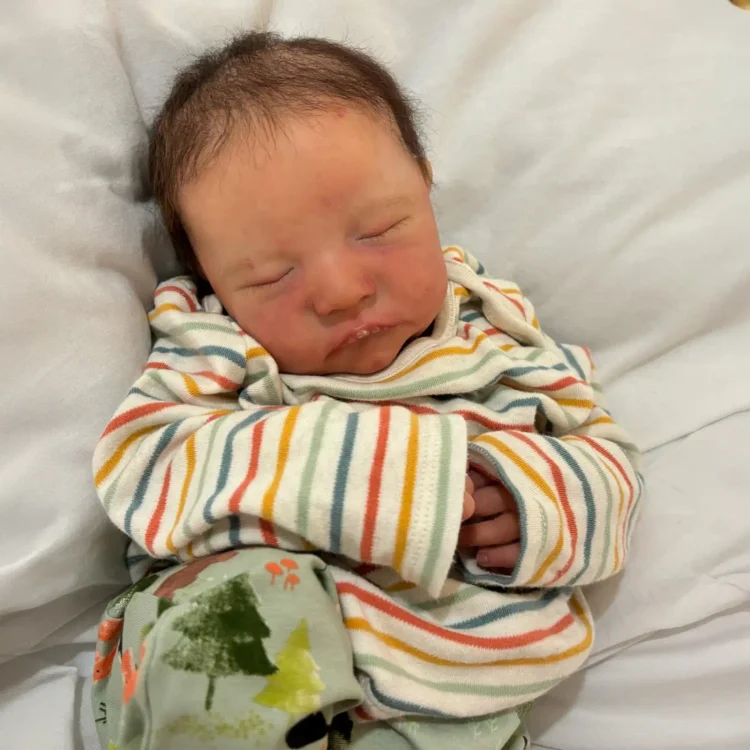  20'' Reborn Baby Doll Realistic Sleeping Girl Dratran with Brown Hair with 🔊Heatbeat Coos and Breath💗 - Reborndollsshop®-Reborndollsshop®