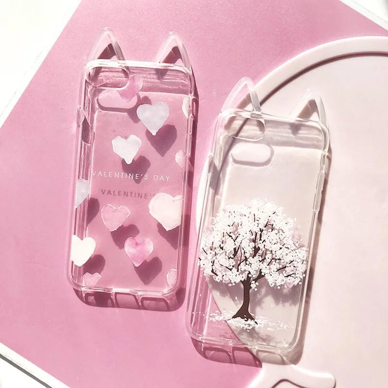 Sakura Heart Kitty Eared Phone Case SP179459