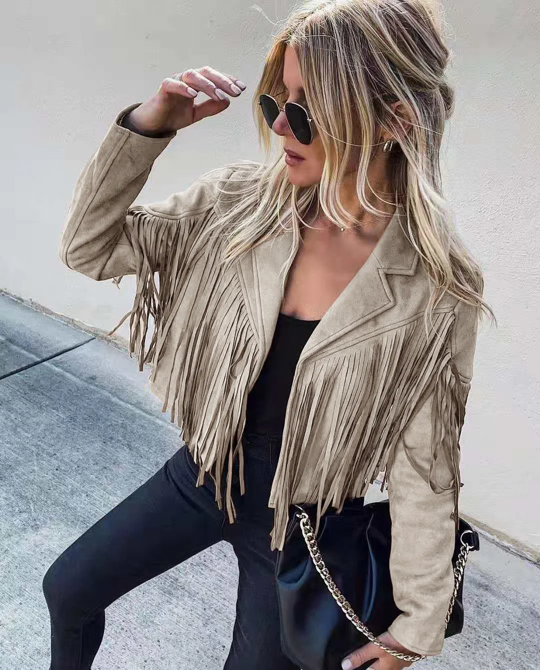 Women's Jackets Long-sleeve Printed Fringed Jacket