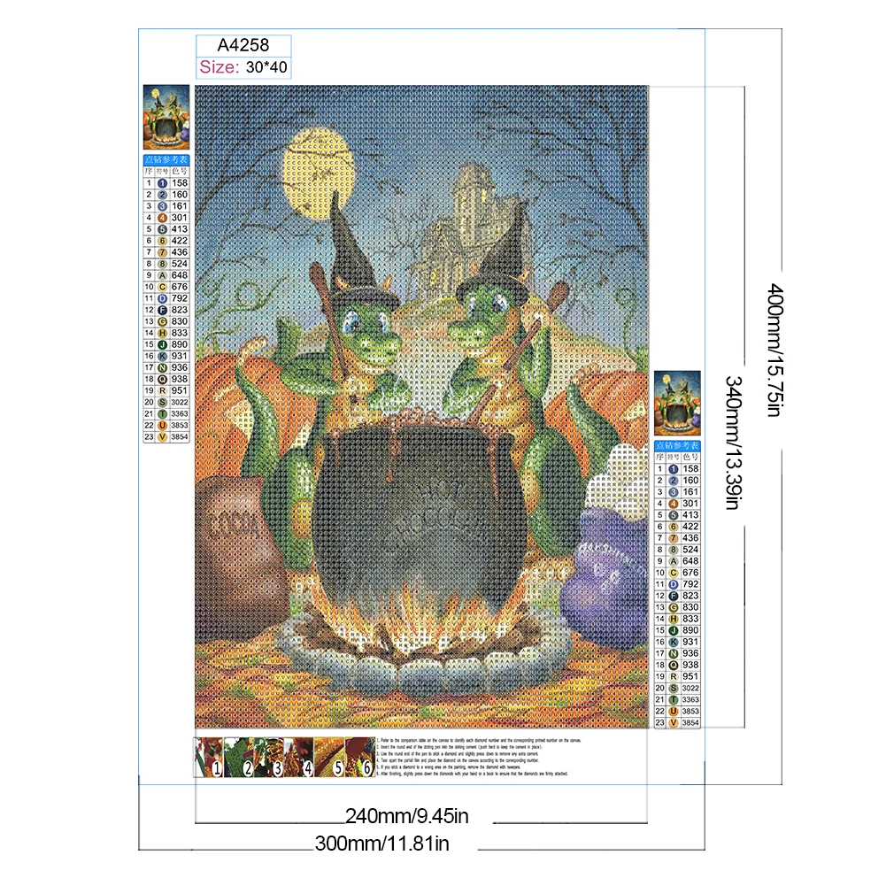 Full Round Diamond Painting 30*40cm - Green Dinosaur Cooking Soup