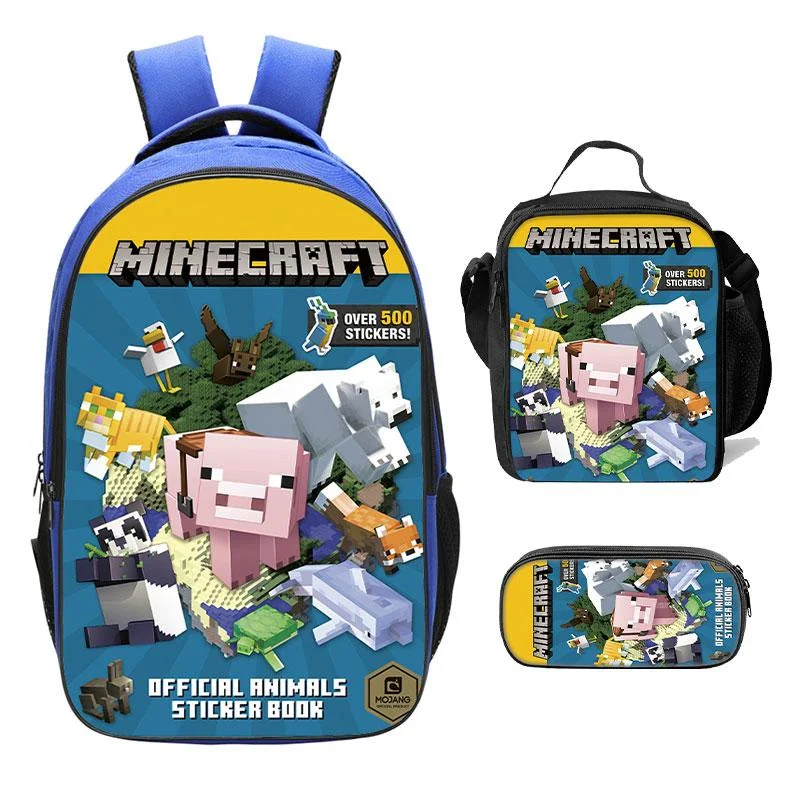 Buzzdaisy Boys Cartoon Backpacks Minecraft School Bag Lunch Bag Pencil Bag