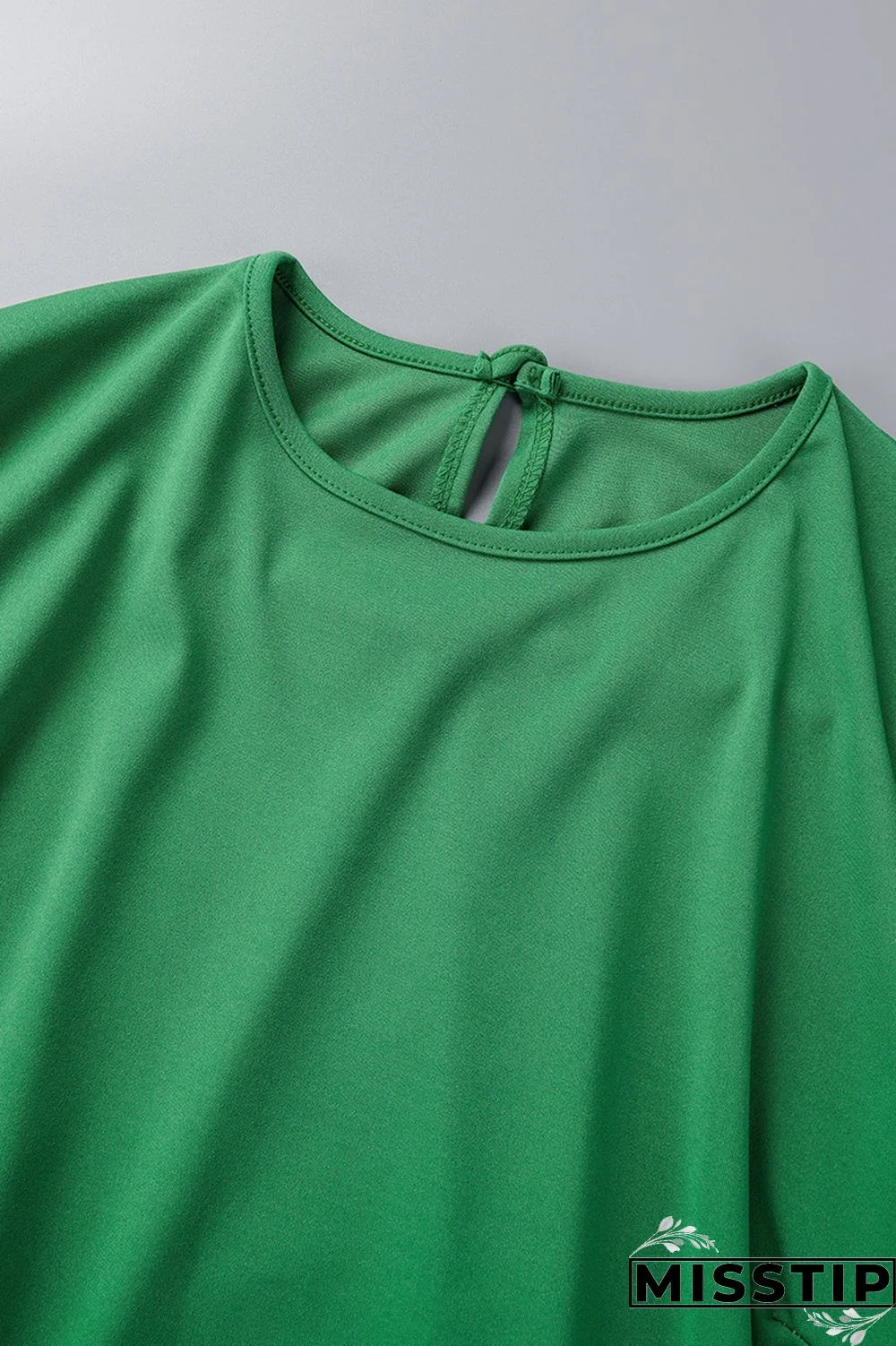 Green Casual Solid Patchwork Asymmetrical Stringy Selvedge O Neck Straight Plus Size Dresses