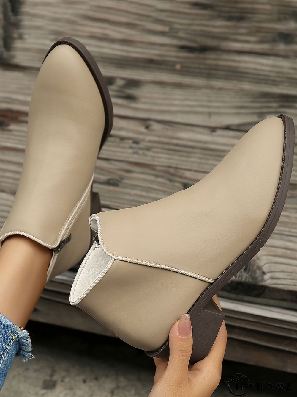 Simple Zipper Pointed Toe Chunky Heel Booties | IFYHOME
