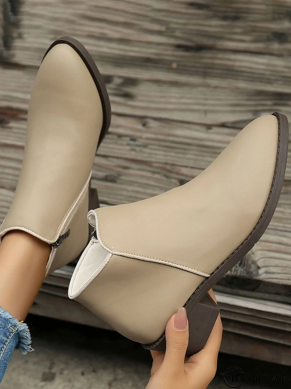 Simple Zipper Pointed Toe Chunky Heel Booties | IFYHOME