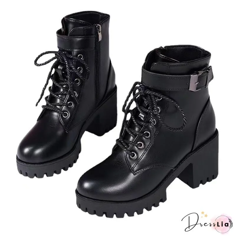 Women's Retro Comfy Chunky-heel Lace-up Riding Riding Boots