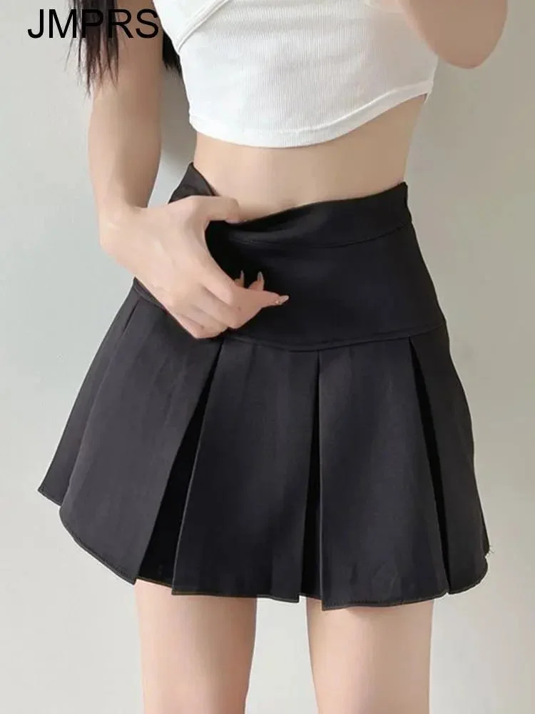 Huiketi High Waist Women Pleated Skirt Summer Fashion Jk Mini Skirts Korean School Uniform Black Grey Zipper Slim Girls Skirt