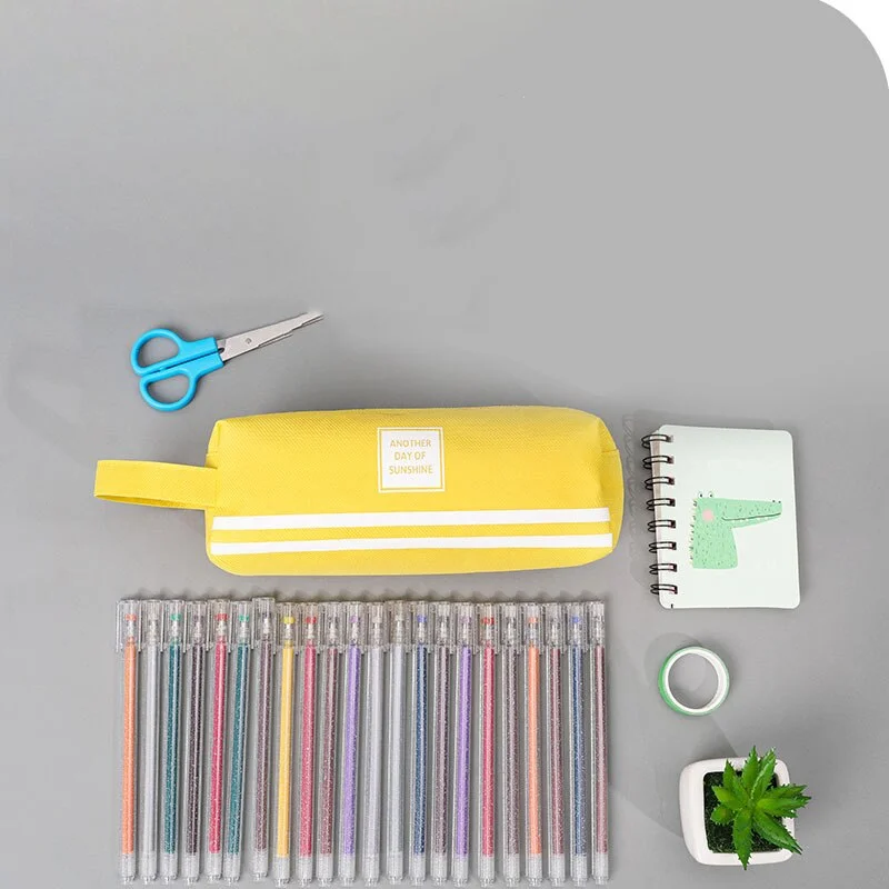 1 Pieces Lytwtw's Kawaii Cute Striped Pen Pencil Bag Canvas School Stationary Receive Tools Makeup Pouch Cosmetics Case