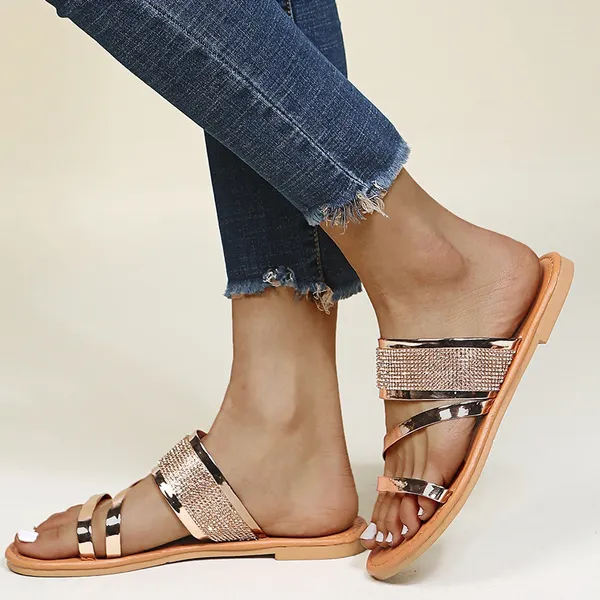 Summer Women's Fashion Flat Sandals Bright Casual Beach Slippers Plus Size 35-43