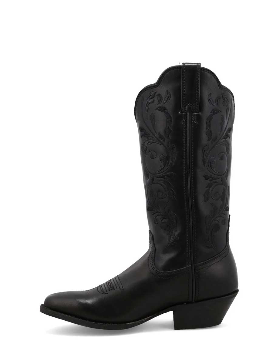 Black Vegan Leather Pointed Toe Embroidered Mid Calf Cowgirl Boots 
