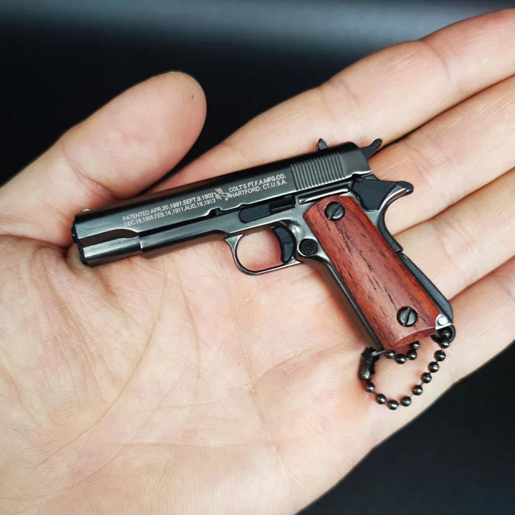 ToyTime 1:3 Alloy Mini Gun Keychain M1911 Collection Pistol Keychain Fidget Toy PUBG Gun Model Toy For Gift
