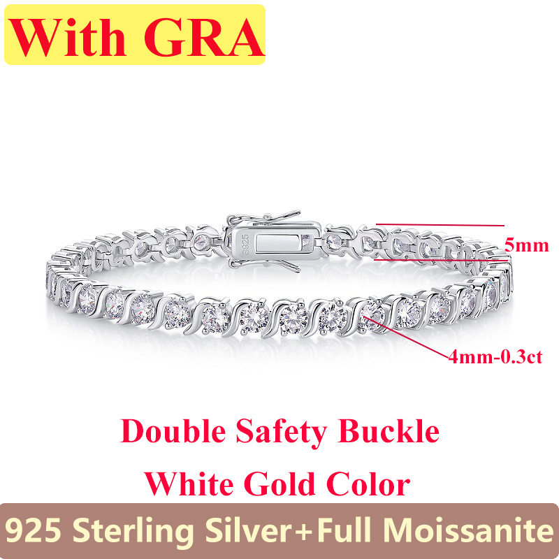 Fashion Moissanite Diamond Bracelets Tennis Chain For Women Original 925 Sterling Silver Jewelry Plated Engagement Wedding Gift