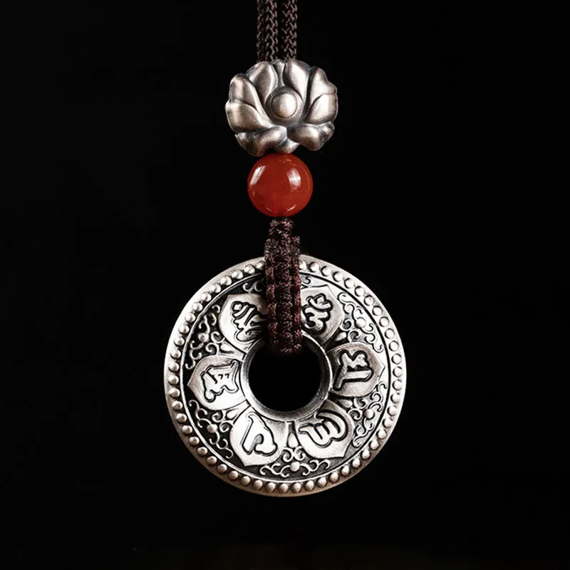 Om Mani Padme Hum Heart Sutra Lotus 999 Sterling Silver Peace Necklace