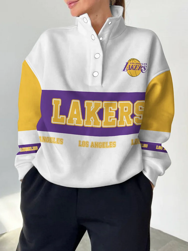 Los Angeles Lakers  2025 New Design Casual Snap Mockneck Pullover