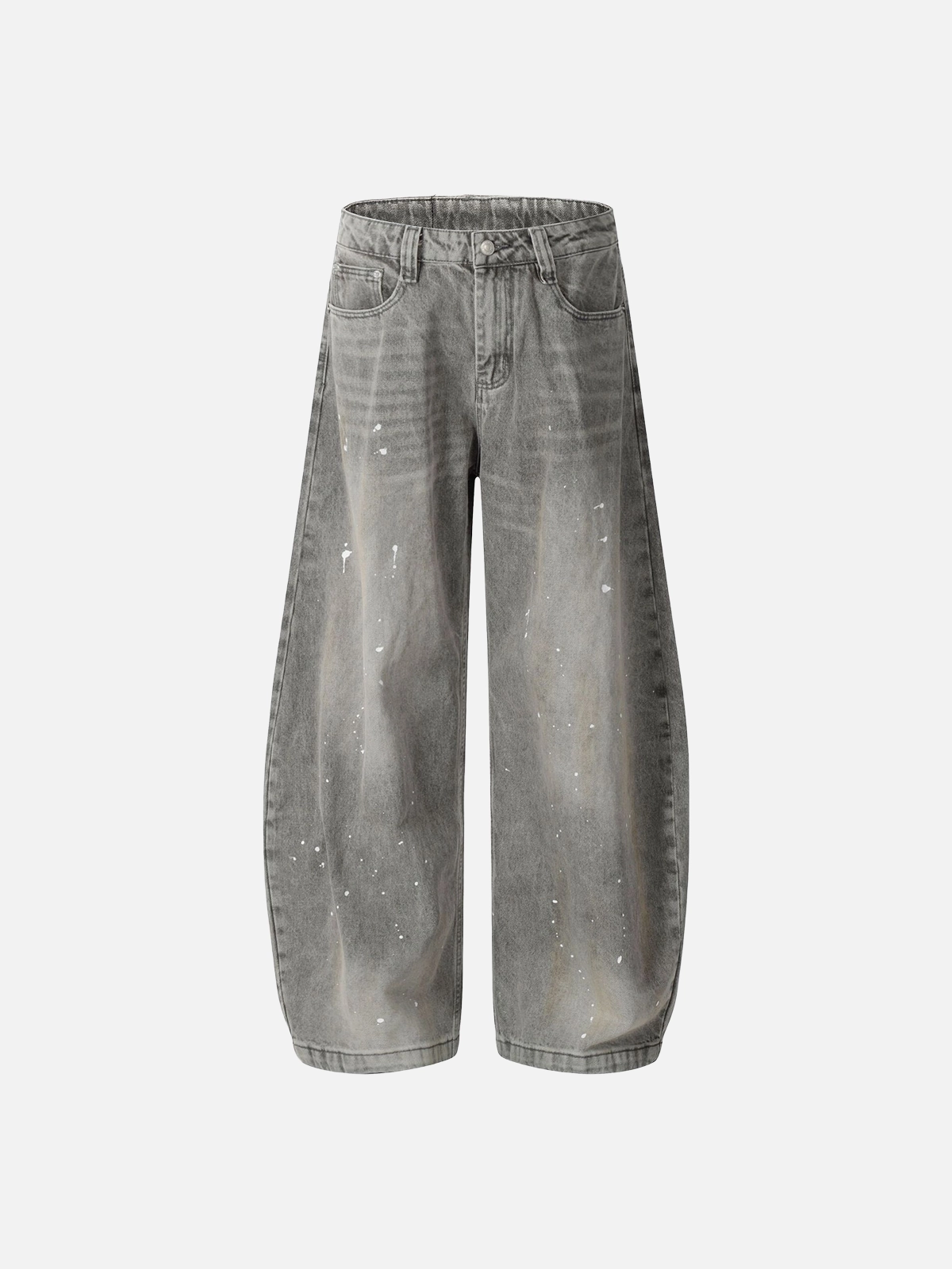 Grey Vintage Washed Curved Leg Baggy Jeans Front