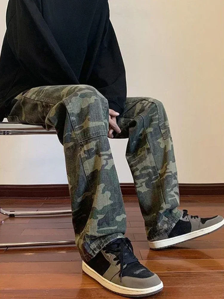 Gamechancemagic Man Cowboy Pants Camouflage Cargo Trousers Hip Hop Punk Men's Jeans Aesthetic Straight Korean Fashion Buggy Baggy Y 2k Vintage