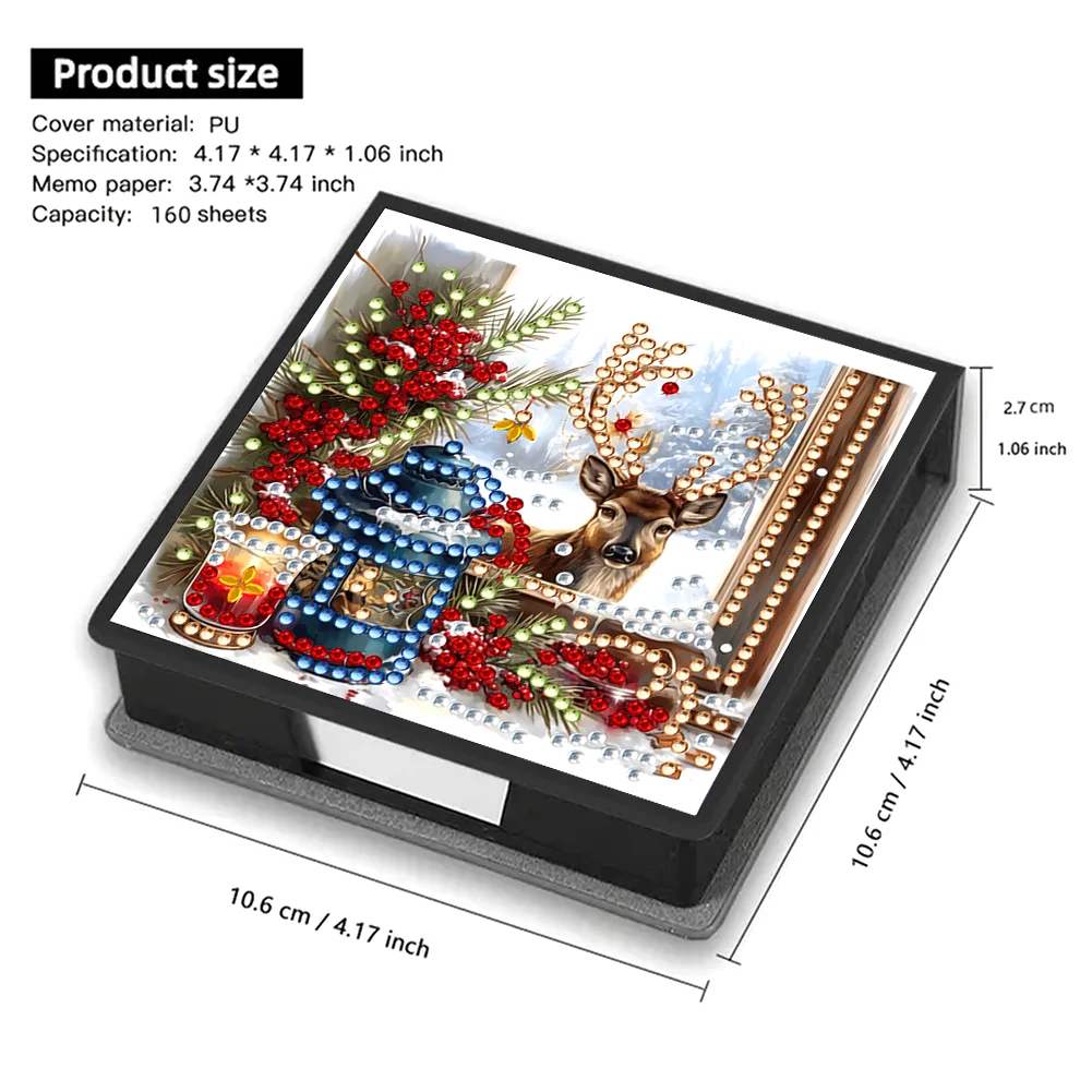 5D DIY PU Elk Diamond Painting Notecard Box Gem Art Sticky Note Holder
