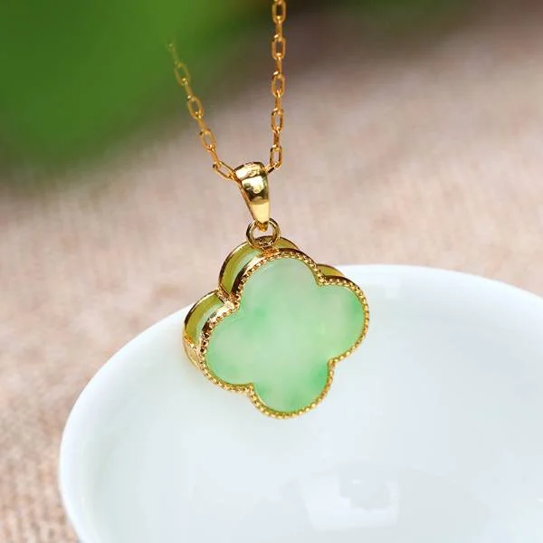 Natural Jade Lucky Clover Pendant Necklace