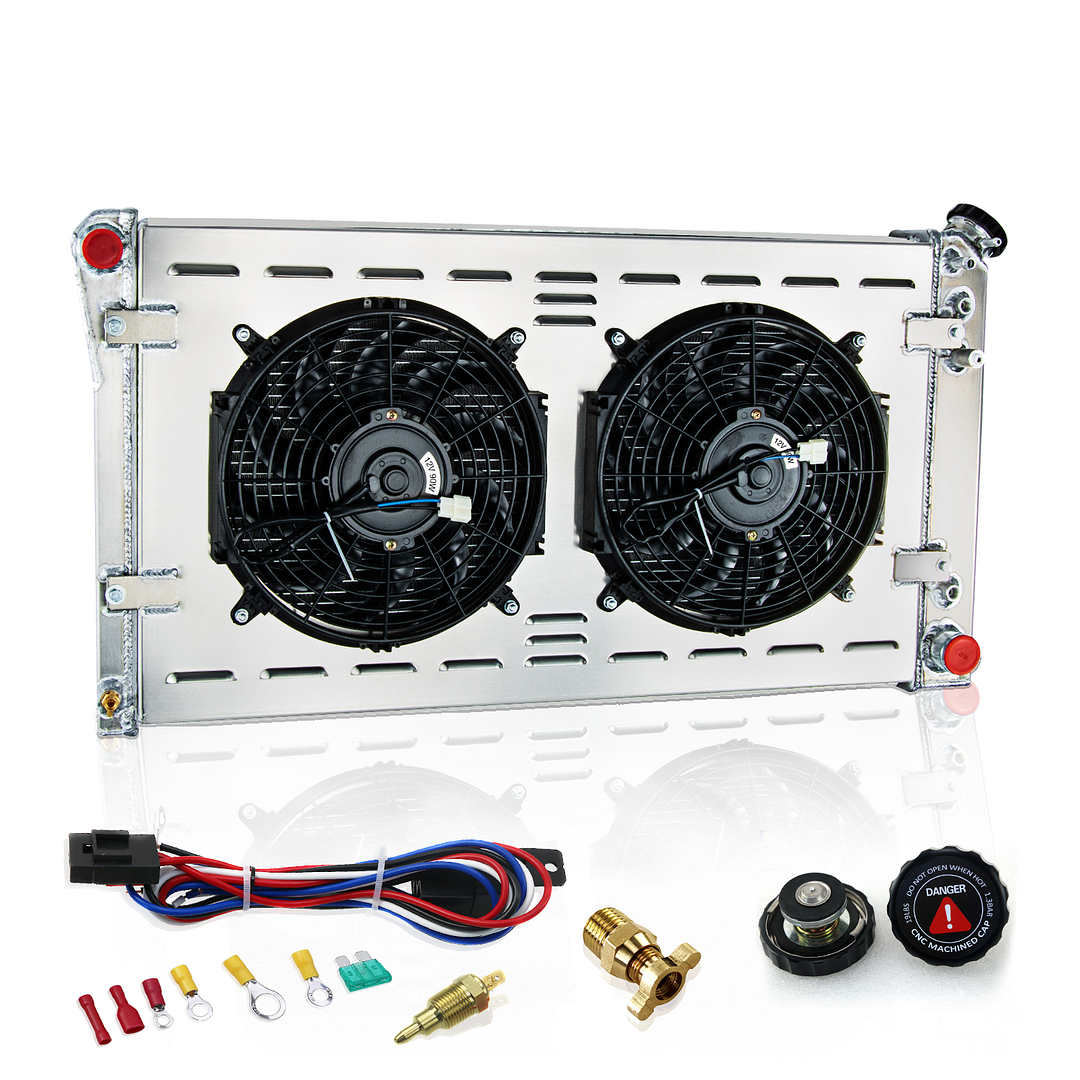 Alloyworks 4 Row Radiator with Shroud Fan For 1991-1993 Chevy Caprice/Buick Roadmaster 36-1/4" W x 18-5/8" H