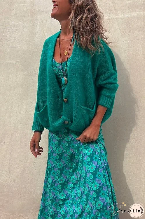 Meridress Solid Button Down Pockets Sweater Cardigan