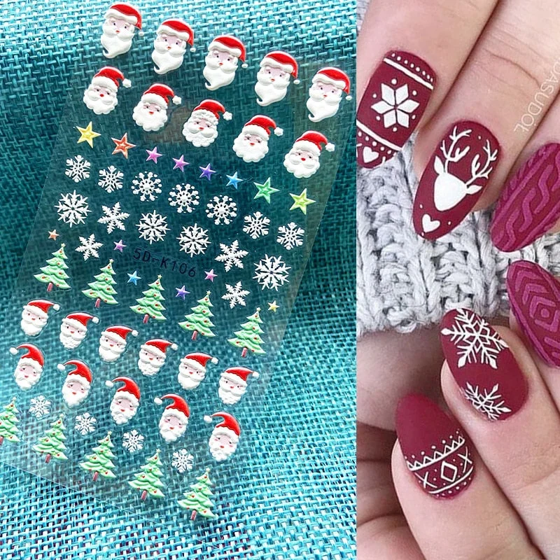 1PC 5D Nail Stickers Winter Santa Claus Self-Adhesive Slider Nail Art Decorations Christmas Snow Decals Manicure Accessories-Nail Inspo