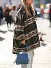 Fashion Loose Plaid Lapel Collar Buttoned Long Sleeve Woolen Coat