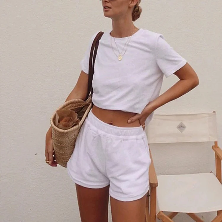 Casual Short Sleeve Solid Color Two Piece Set