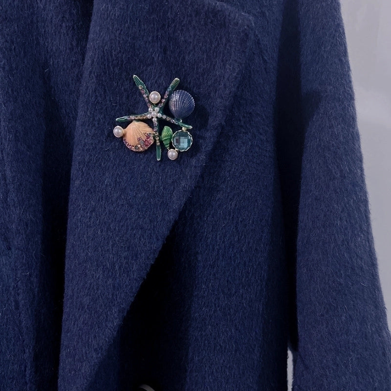 Korean Style Pin Starfish Shell Alloy Plating Inlay Rhinestones Pearl Unisex Brooches
