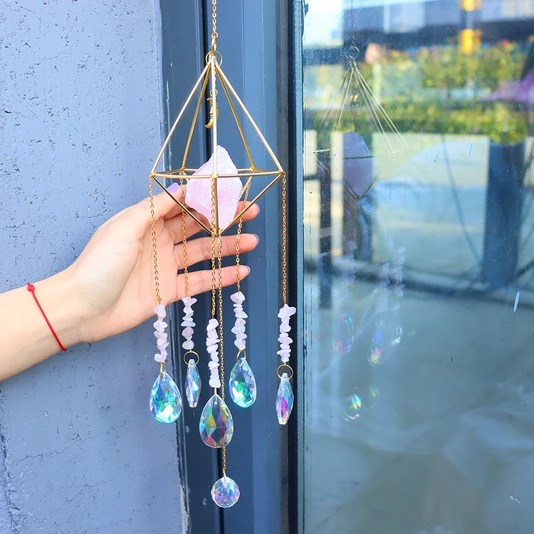 Crystal Wind Chimes Ornaments Moon Star Natural Stone Hanging Pendant Craft