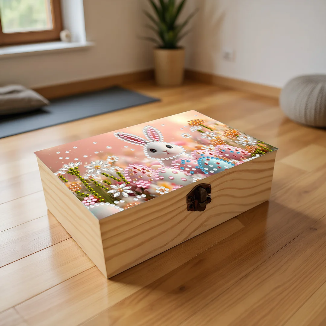 5D DIY Diamond Painting Handmade Wood Storage Box for Home Decor Craft (Rabbit)