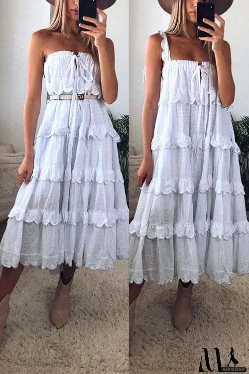 MidiSono - Tiered Bow Tie Slip Maxi Dress