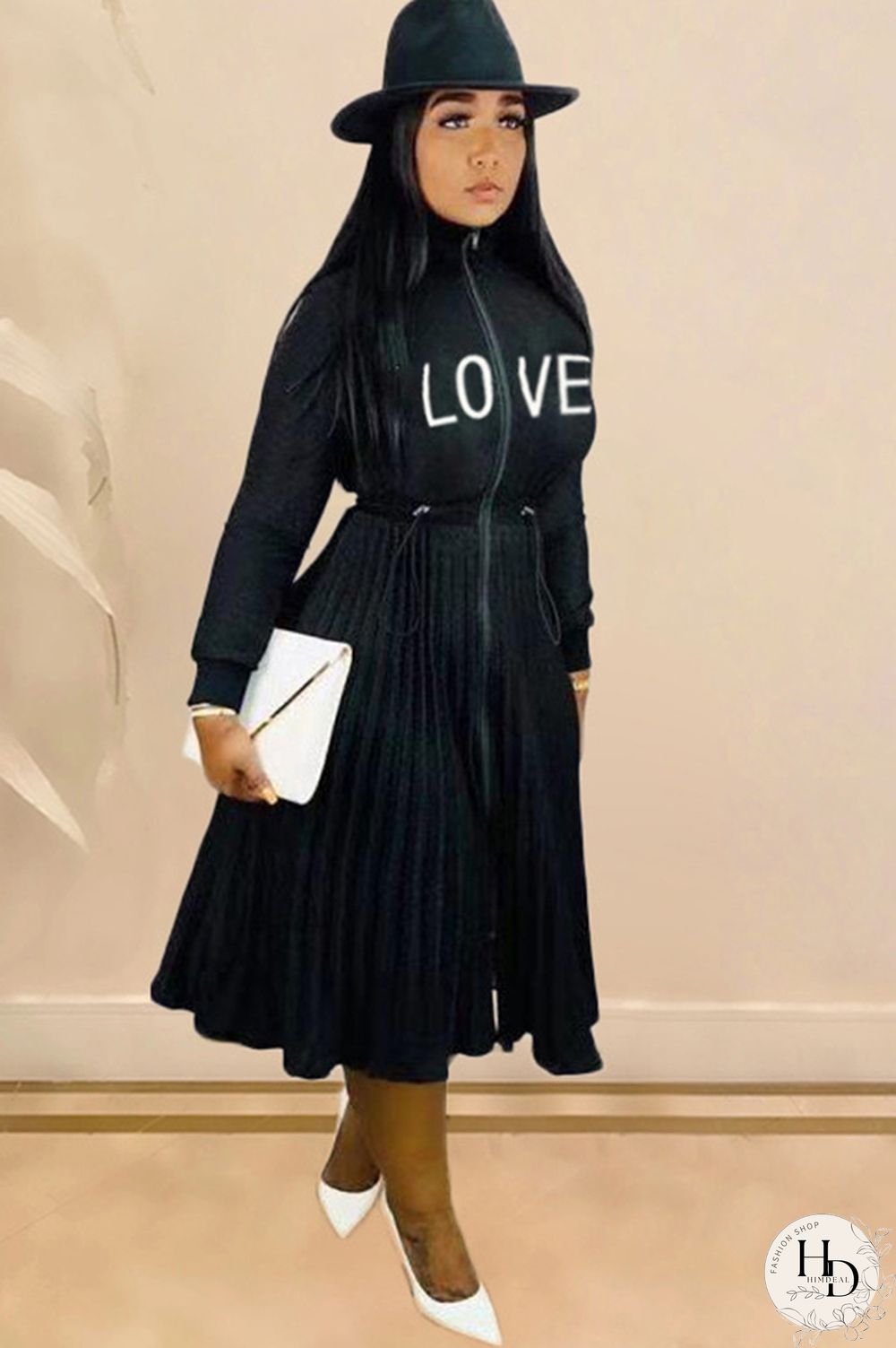 Army Green Sexy Cap Sleeve Long Sleeves Turndown Collar pleated Knee-Length Character Solid Long Sle