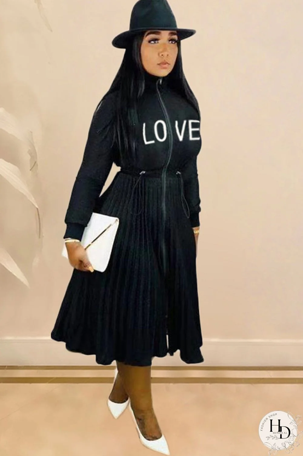 Army Green Sexy Cap Sleeve Long Sleeves Turndown Collar pleated Knee-Length Character Solid Long Sle