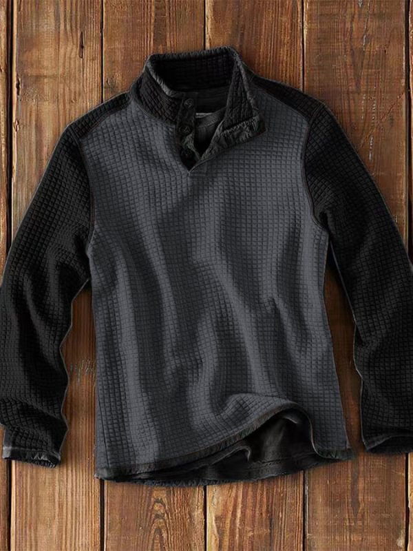 Men's Waffle Collar Colorblock Long Sleeve T-Shirt