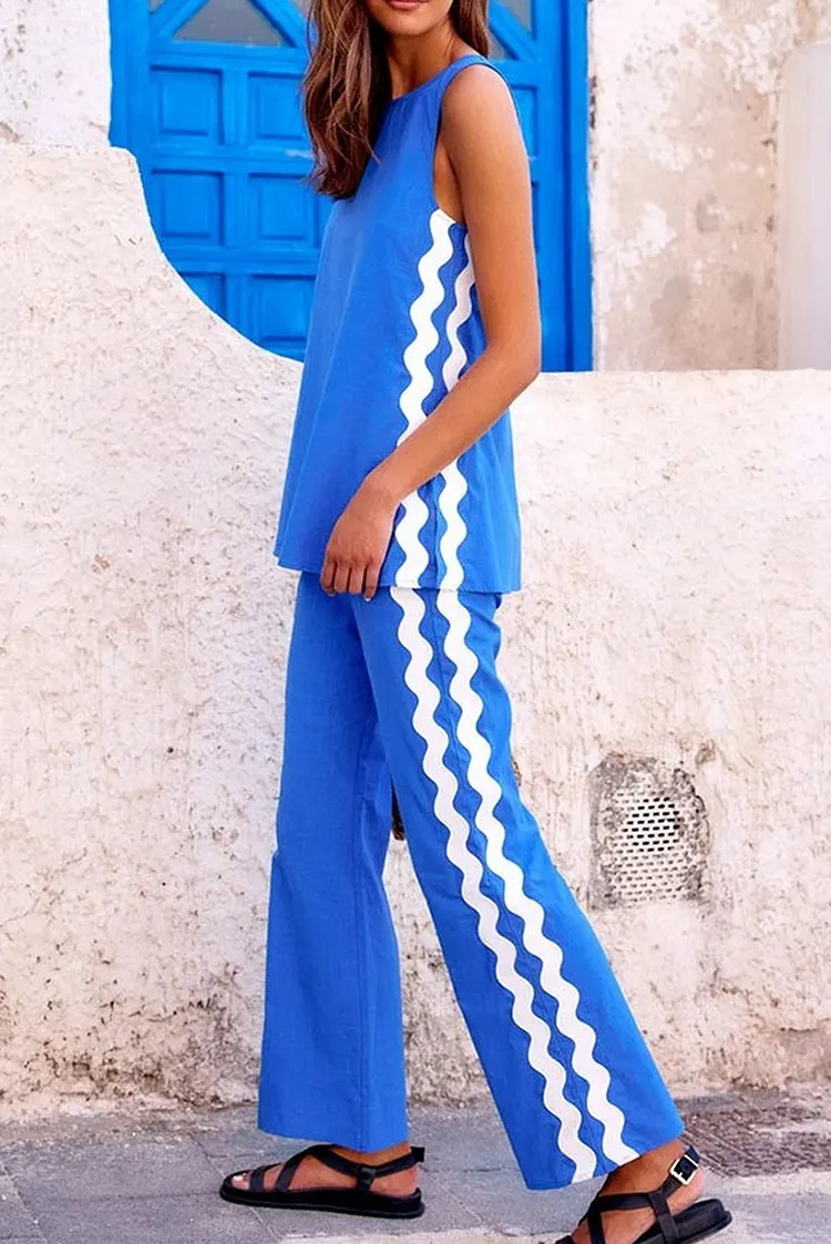 Sleeveless Top and Wide Leg Pants Set in Linen