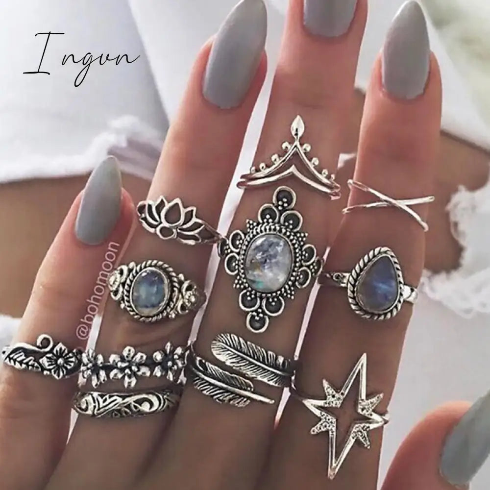 Ingvn - Vintage Eleven Pieces Rings (Subject To The Actual Object) Silver / One Size