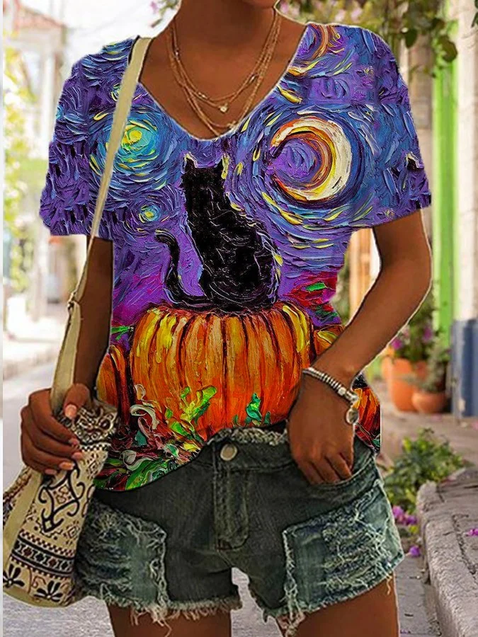 Halloween Abstract Pumpkin Print T-Shirt