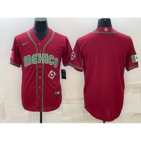 Men's Mexico Baseball Blank 2023 Red World Baseball With Patch Classic Stitched Jersey 4PVO