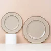 10 Pack | 11" Taupe Hard Plastic Baroque Dinner Plates with Gold Rim, Heavy Duty Disposable Dinnerware