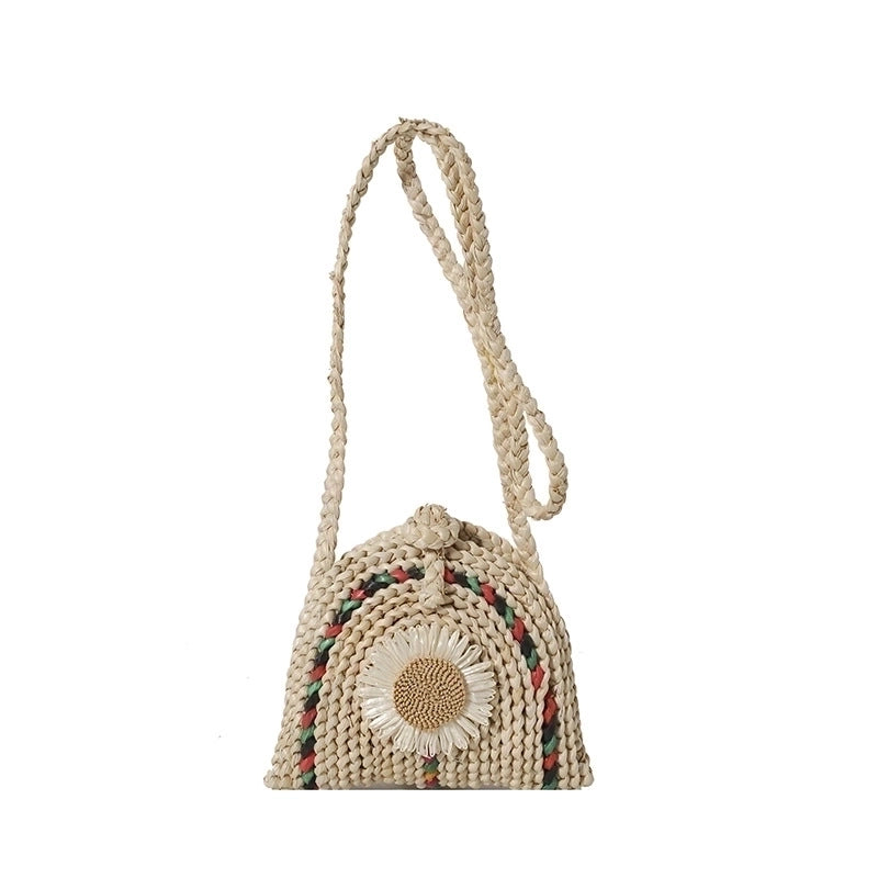 Women’s Medium Straw Flower Butterfly Vacation Beach Weave Bucket Buckle Beach Bag