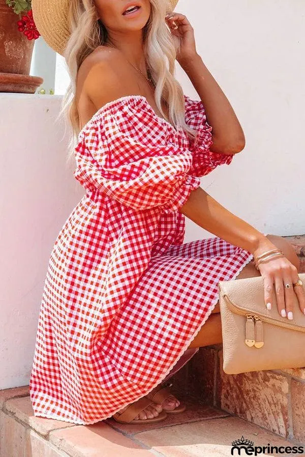 Check Print Lace Panel Backless Mini Dress
