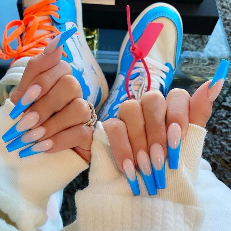 24Pcs Long French False Nail Gradient Fake Nails With Glue Press On Nail Tips With Rhinestones Ballet Nail Tips Nail Art Tool-Nail Inspo