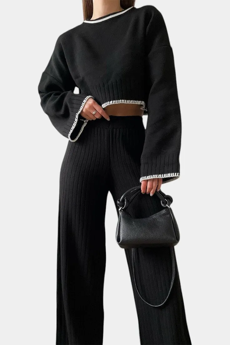Cropped Knit Set with Bell Sleeves