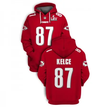 Men's Kansas City Chiefs #87 Travis Kelce Red 2021 Super Bowl LIV Pullover Hoodie 1AQ5