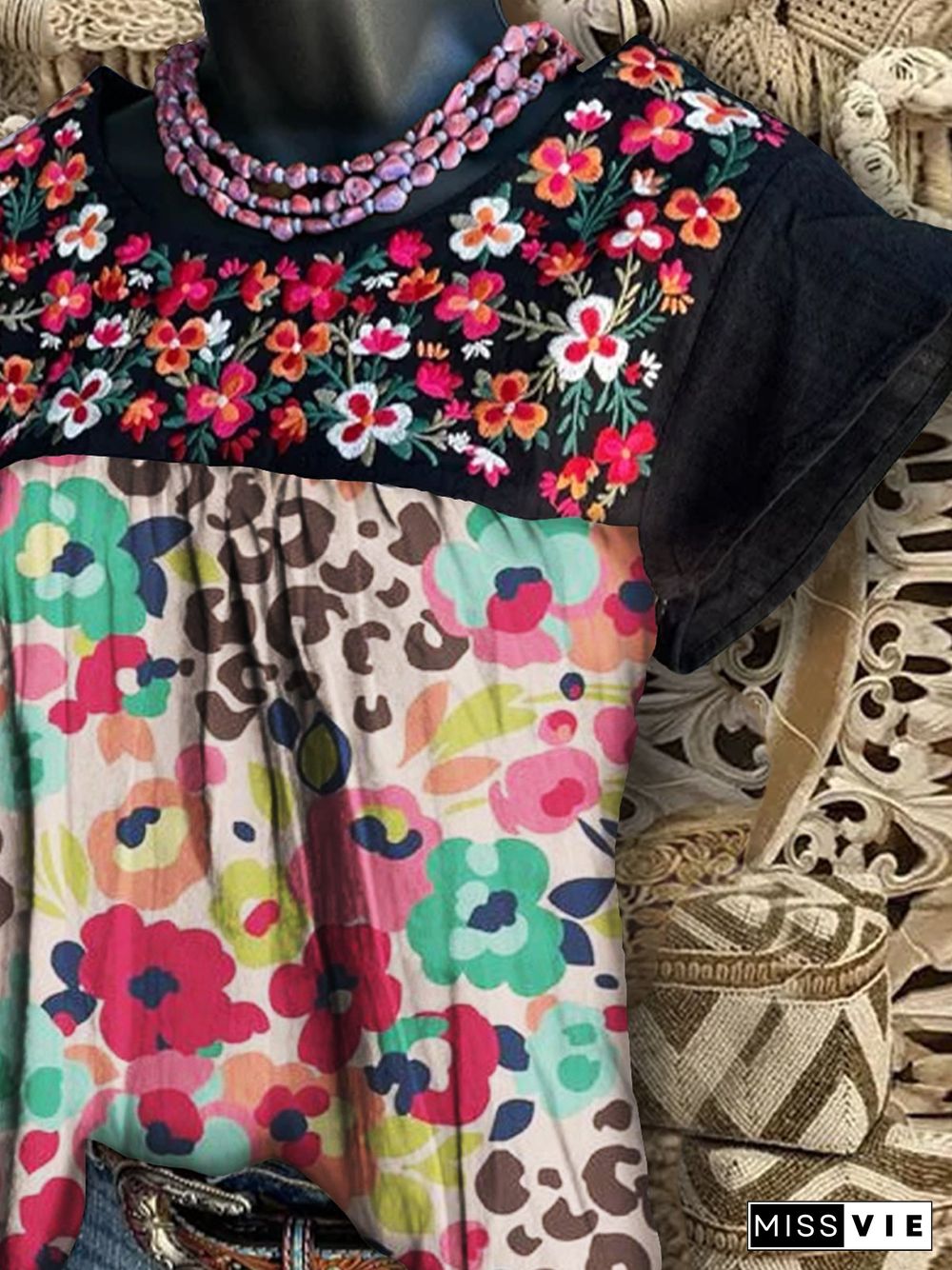 Shift Vintage Short Sleeve Printed Tops