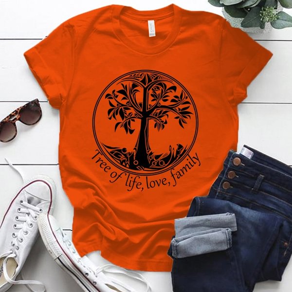 Tree of Life,love,family Print Short Sleeve T Shirts for Women; Crew Neck Tees Tops Women Short Sleeved Blouse; Women Dress Plus Size S-3XL - Shop Trendy Women's Clothing | LoverChic