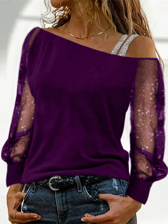 Women's Long Sleeve Cold Shoulder Lace Tops