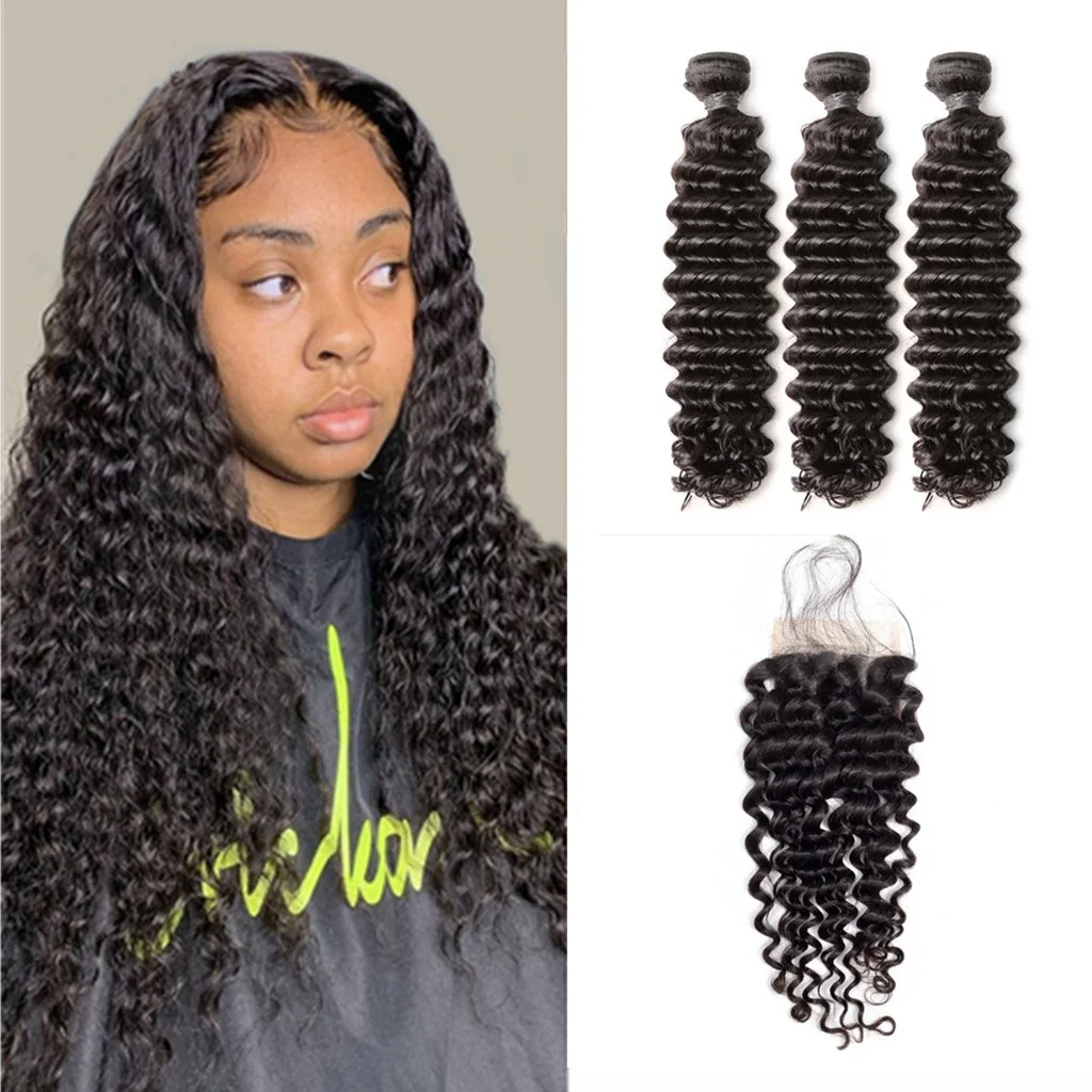 Deep Wave 3PCS Bundles & 1PC Closure or Frontal – 5×5, 13×4 & 13×6 | 100% Human Hair | Transparent Lace Wig | Boruihair